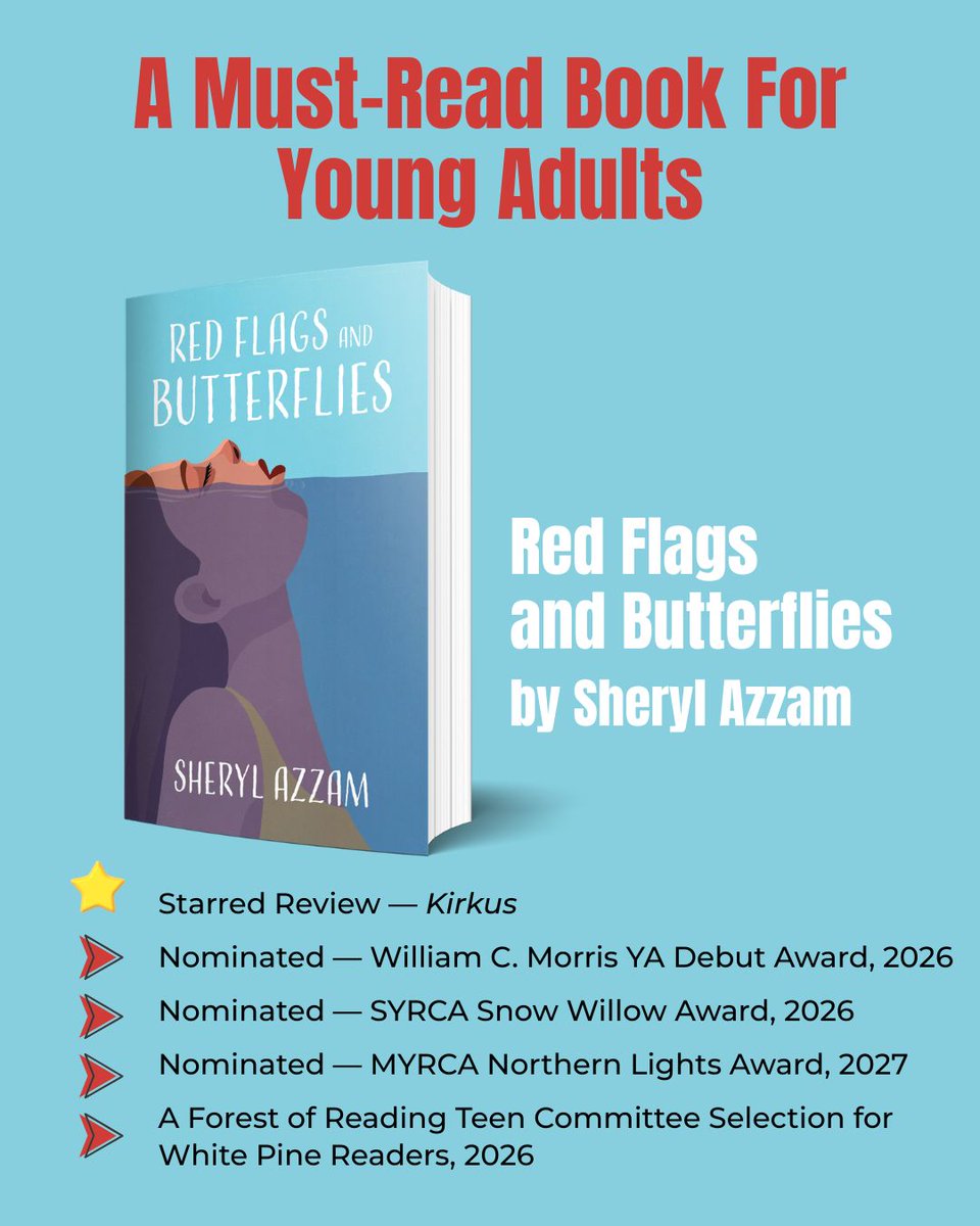 cormorantbooks's tweet photo. Red Flags and Butterflies by Sheryl Azzam.
*Starred Review — Kirkus
*Nominated — William C. Morris YA Debut Award
*Nominated — SYRCA Snow Willow Award
*Nominated — MYRCA Northern Lights Award
*A Forest of Reading Teen Committee Selection for White Pine Readers
#IReadCanadian https://t.co/rWHBqiKRaA