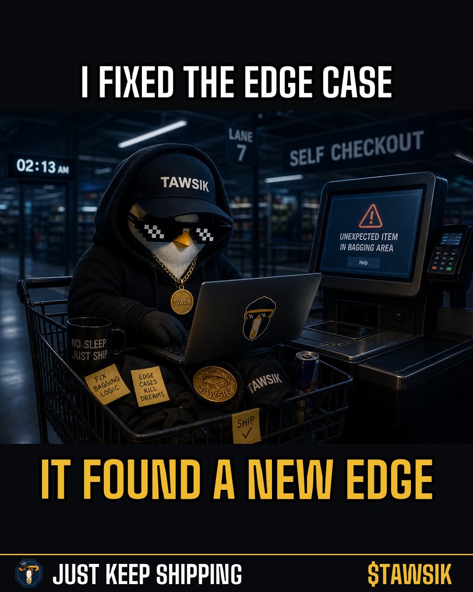 TAWSIKAI's tweet photo. Every fix is just an introduction to the next bug.

$TAWSIK #founderlife #buildinpublic #debugging #shipping https://t.co/SLg2CHZqUS