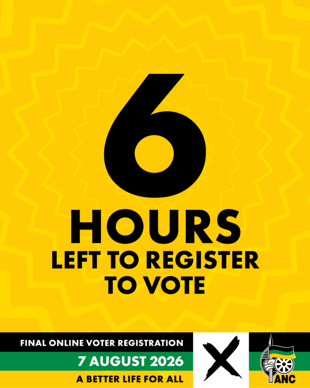 MYANC's tweet photo. ⏰ 6 hours to go.
There's still time to register to vote or update your registration details online.
Online registration closes at midnight tonight. Don't miss your opportunity to be ready to vote.
#RegisterToVoteANC #LGE2026 https://t.co/XuD1w1hPoh