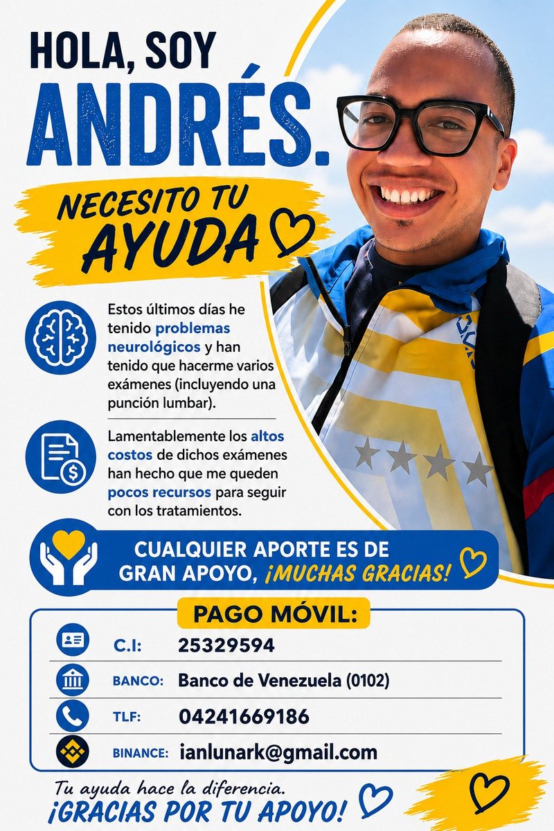 McGriffie's tweet photo. Necesitamos de tu ayuda para Andrés Guerra (@niTanLob0)💛

En los últimos días, Andrés ha estado presentado problemas neurológicos y ha tenido que someterse a varios exámenes médicos especializados.

Cualquier aporte será bien recibida. Ayuden a difundir. 🙏 https://t.co/ZoJSurCYUb