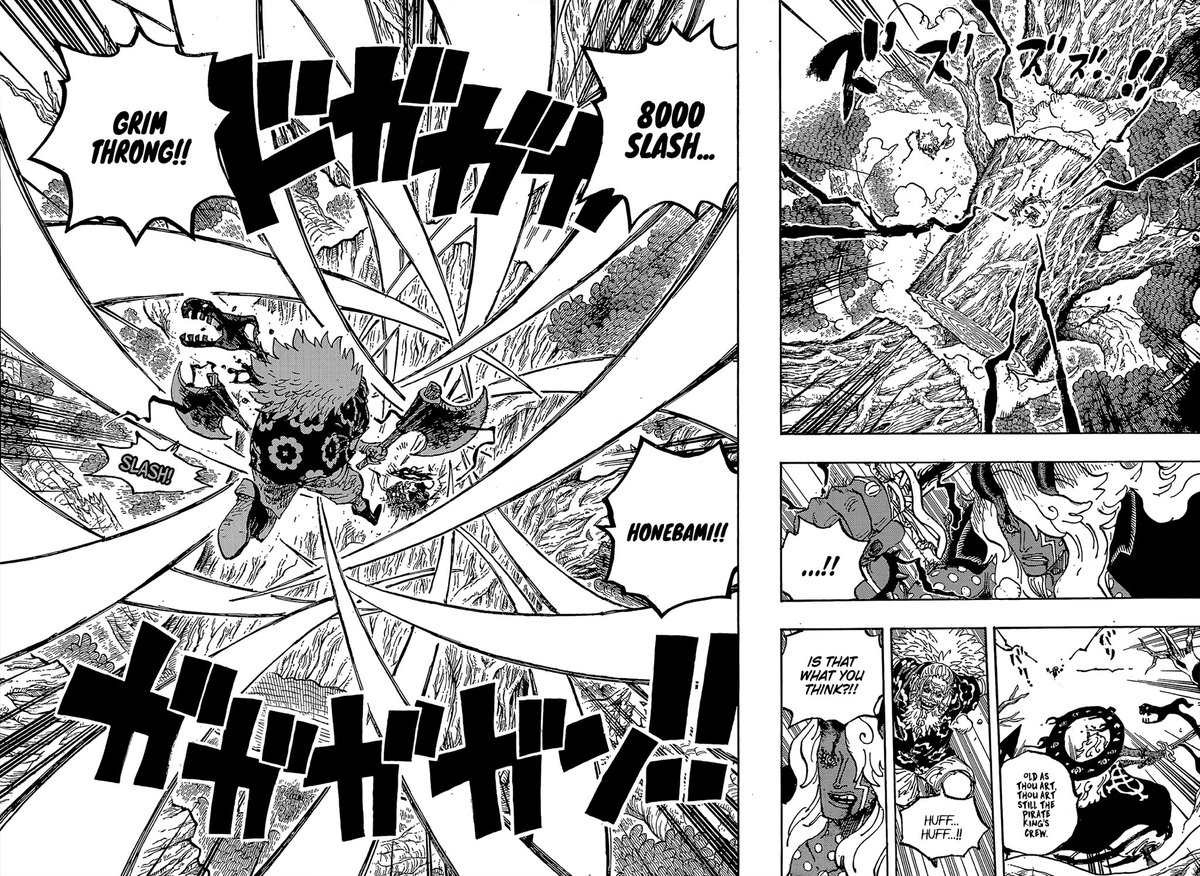 menace26x's tweet photo. this is clearly NOT the same attack hence the difference in name and level of Haki applied to the Attack, If it was Mihawk,Shanks,Oden,Hell even Zoro this wouldn’t be a conversation if you put the panels in order he clearly didn’t swing until after Stigma hits his arm https://t.co/ekcjUGNGHm