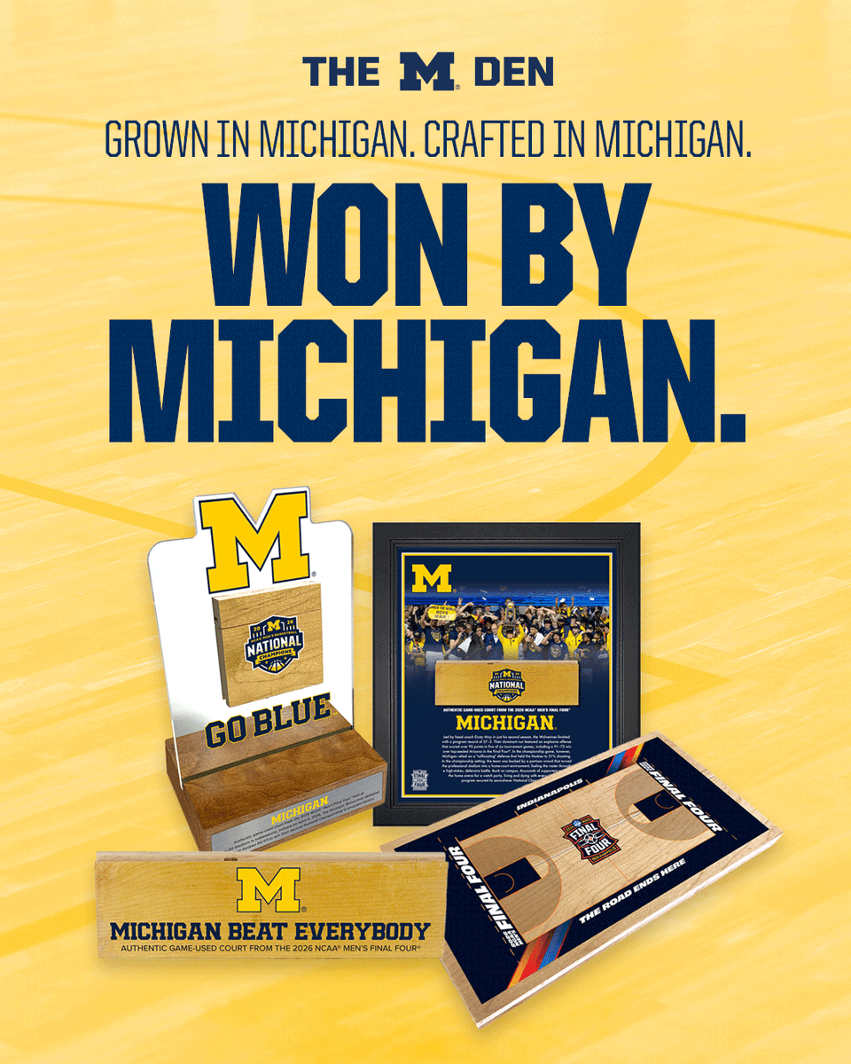 umichbball's tweet photo. Own a piece of history! Authentic game-used Final Four court collectibles just launched at The M Den.

Shop Now » https://t.co/9hRVSPhjzr

#GoBlue https://t.co/Hz5G2pfYvJ