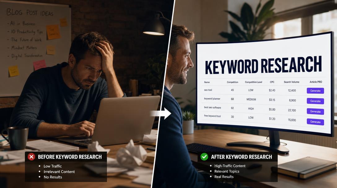 AllinWriter's tweet photo. You spend hours writing an article. You publish it excited. Then... nothing. No traffic.
Not because it was bad. Because nobody was searching for it. 🎯

The fix: real keyword research, not guesses.

Start free (5 days): https://t.co/B7kejBUZdA

#KeywordResearch #AllinWriter https://t.co/gIB9fN2Ycp