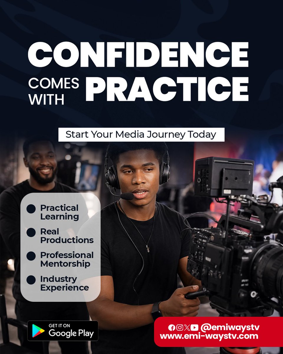 emiwaystv's tweet photo. Every professional begins with a willingness to learn. Build confidence through #PracticalTraining, master #Broadcasting, explore #VideoProduction, grow in #CreativeMedia, develop #MediaSkills, and become part of #EmiWaysAcademy with #EmiWaysTV https://t.co/22wCpfsdWq