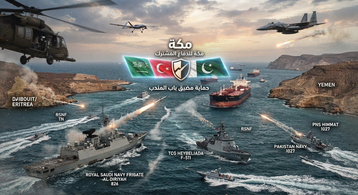 68657almndb's tweet photo. اتفاقية مكة للدفاع المشترك بين السعودية وتركيا وباكستان تمثل درعاً استراتيجياً قوياً لتعزيز أمن البحر الأحمر وحماية الملاحة العالمية، لتؤكد أن أمن مضيق باب المندب خط أحمر لا يمكن تجاوزه أو التهاون بشأنه. 🇸🇦🇹🇷🇵🇰 #أمن_البحر_الأحمر #باب_المندب https://t.co/0GCpwAYAgn