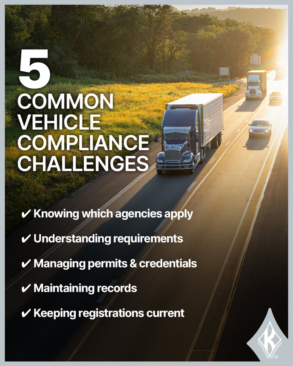 JJKeller's tweet photo. Vehicle compliance isn't just about registration. 
  
Many fleets struggle with determining which requirements apply, keeping up with renewals, maintaining records, and managing regulatory obligations across multiple agencies.  
  
What would you consider the biggest vehicle compliance challenge for your operation? 
  
We've put together a free eBook that explores five of the most common challenges and offers practical guidance for navigating them. 
  
Download the free eBook for a deeper dive: https://t.co/YZwRTlxR20