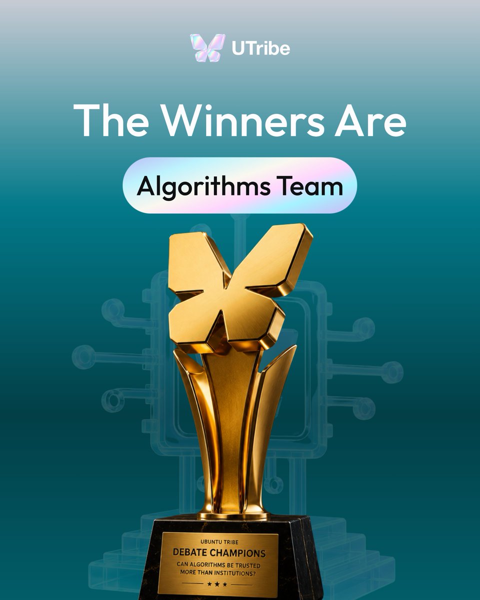 UtribeOne's tweet photo. 🏆 Team Algorithms takes the win.

Our second UTribe Debate asked one big question: Can algorithms be trusted more than institutions?

After a lively exchange of ideas, our judges awarded the debate to Team Algorithms. 🤖

👏 Congratulations to Gavin and Hyeladi for a compelling case.

A big thank you to Samir, Adam, and Solal for delivering a strong defense of institutions, and to our host Archana, judges Clara and Olaniyi, and everyone who joined us live.

The debate is over. The conversation isn't.

🤔 Which side would you have voted for: Algorithms or Institutions?