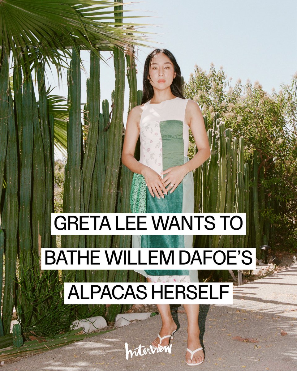 InterviewMag's tweet photo. In Late Fame, Greta Lee plays the magnetic Gloria opposite Willem Dafoe's forgotten poet, reimagining Arthur Schnitzler’s 1895 novella in a SoHo that no longer exists. The two got on so well filming that when they reconnected, Lee invited herself to Dafoe’s farm in Italy. https://t.co/eQxMwR2zpV