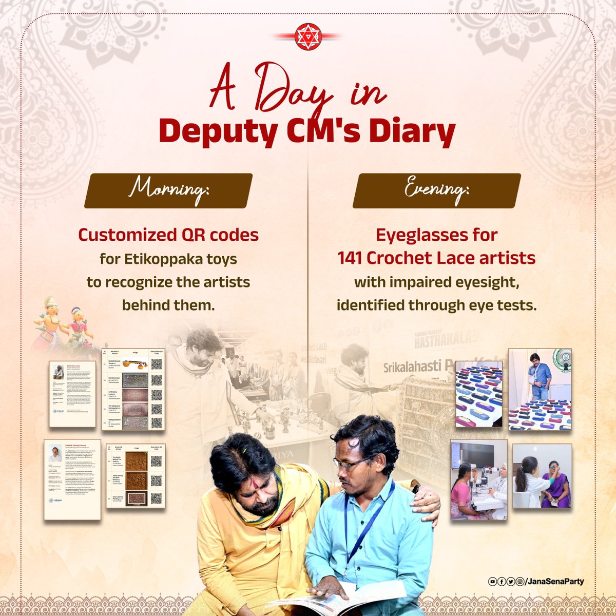 JanaSenaParty's tweet photo. A Day in Deputy CM Sri @PawanKalyan's Diary [06/08/26]

#PawanKalyanAneNenu 
#NationalHandloomDay https://t.co/yTKR3fYFJ8