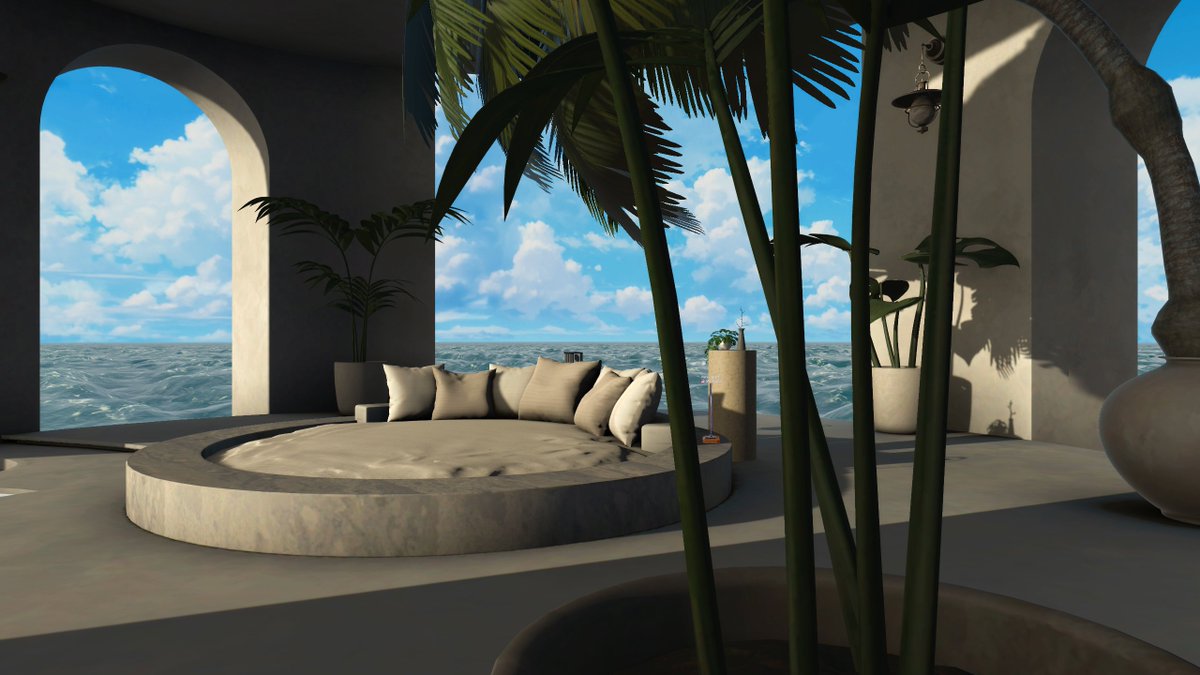 Jessi55xc's tweet photo. World: Patio
Author: 浅田カズラ @AsadaKadura_vrc 

Soft ocean views open up through quiet arches. 🌊🌴

#VRChatPhotography #VRChat https://t.co/EKC3J2LNYN