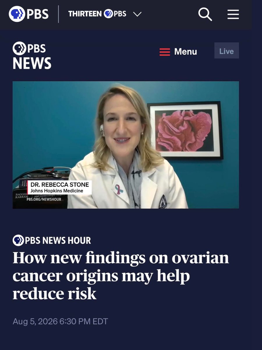 TinasWish's tweet photo. Understanding where ovarian cancer begins is helping reshape ovarian cancer prevention. 

Dr. Rebecca Stone of @HopkinsMedicine joined @PBS to discuss how fallopian tube removal can reduce the risk of ovarian cancer: https://t.co/XkhZbOCrks https://t.co/vTvhnJE1TB