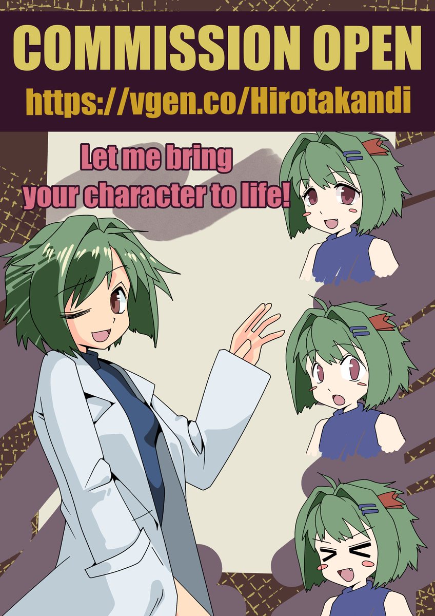 Hirotakandi's tweet photo. COMMISSION OPEN
https://t.co/F4JQUZa592
https://t.co/bMVDIa5jOr
#commission #vgenopen #vgencomms #animeart https://t.co/zwuY2fMQGG