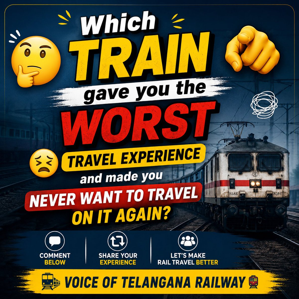 TGRailusers's tweet photo. Guys, tell us about your worest train travel experience! 🤗 https://t.co/EZLQPpKWy6