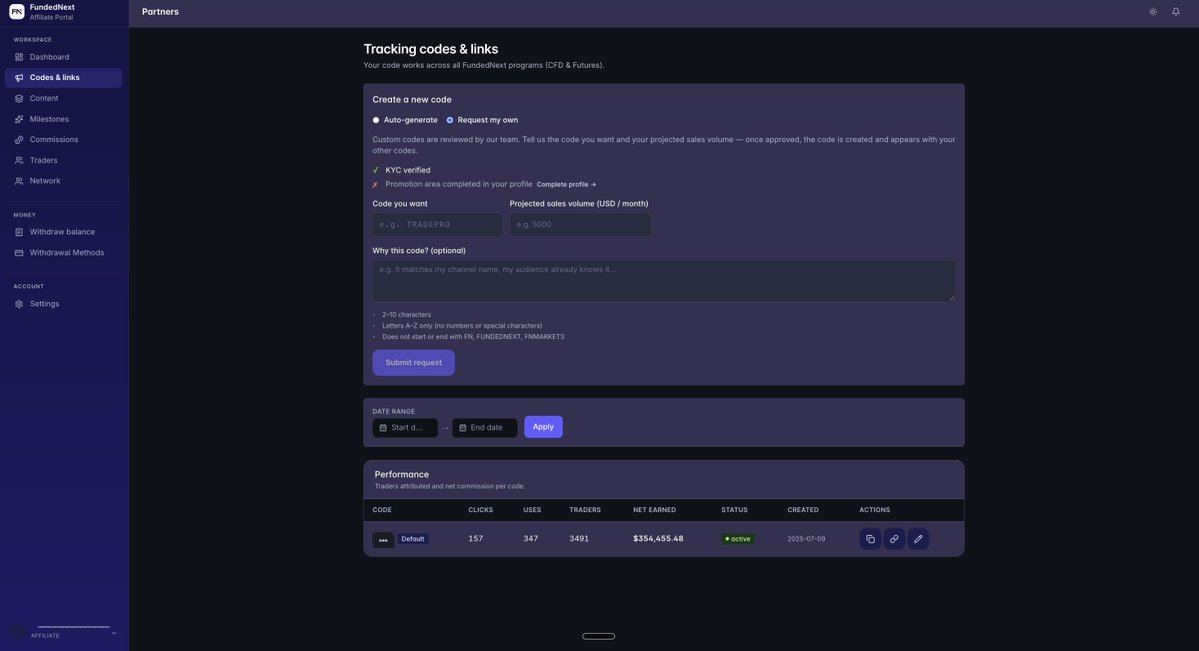 Shariar_FN's tweet photo. 2 engineers, 1 PM, 1 QA + 22 days = the beta of the new FundedNext Partner Portal.

More features land at global launch. The metrics that matter are already in. And yes, dark mode too.

Btw, new rule: last code at checkout wins the commission. Your code, your commission. https://t.co/UZuPfDIpyg