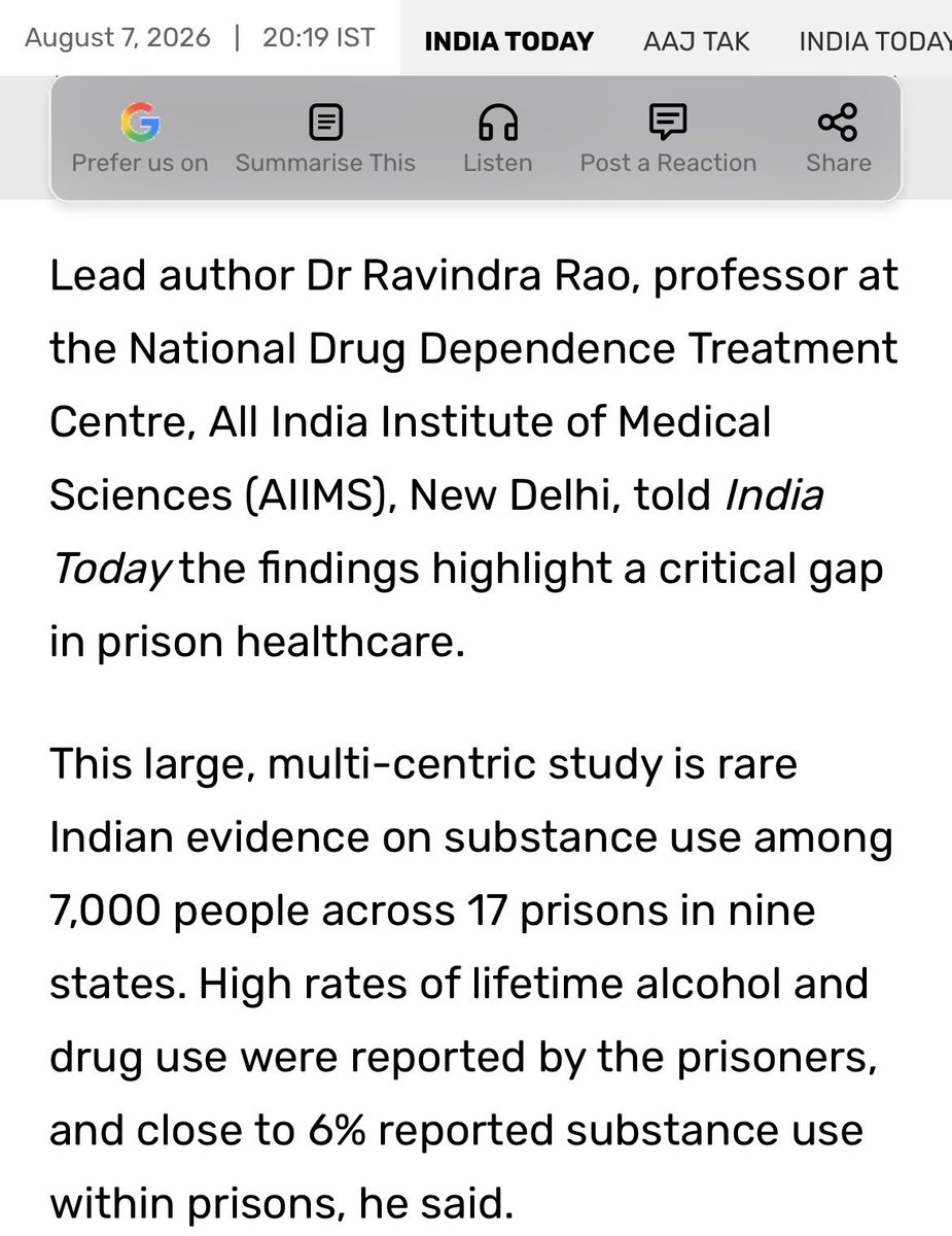 aiims_newdelhi's tweet photo. A multi-centre study by AlIMS, New Delhi's National Drug Dependence Treatment Centre offers rare nationwide data on substance use among Indian prisoners.

The findings call for structured screening and de-addiction support within correctional facilities.

Read the article here: https://t.co/YEWVAQxM1t

#PublicHealth #DrugDeaddiction #MentalHealth #AlIMSNewDelhi