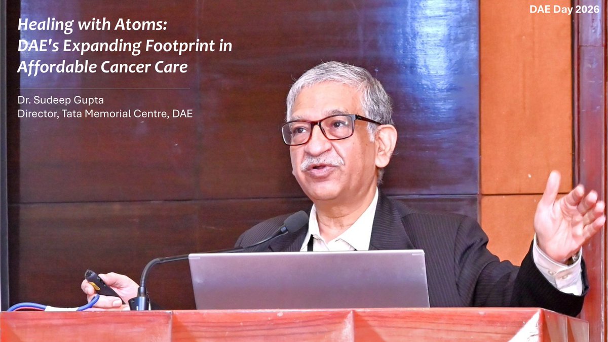 DAEIndia's tweet photo. #DAEDay2026 Dr. Sudeep Gupta, Director, Tata Memorial Centre #TMC of DAE, showcased how nuclear science is transforming affordable cancer care through indigenous nuclear medicine, radiotherapy and allied technologies. 4/6 https://t.co/mJdMRqJDpq