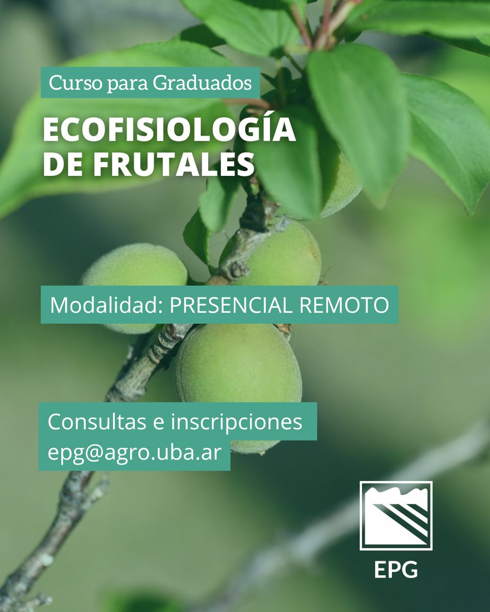 epg_fauba's tweet photo. ¿Qué determina la productividad y la calidad de los frutales?
Conocé los procesos fisiológicos que regulan su crecimiento, floración, nutrición y respuesta al ambiente, y aprendé a optimizar su manejo.
📅 Inscripciones abiertas.
📩 Más info: epg@agro.uba.ar https://t.co/dI8uceSwt9