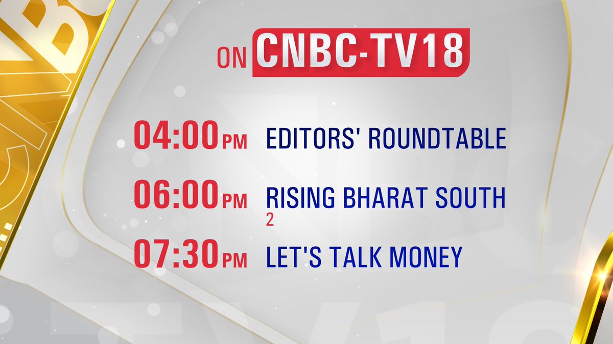 CNBCTV18News's tweet photo. EDITORS' ROUNDTABLE @ 04:00 PM

Editors' Roundtable: Your weekly deep-dive into the biggest market moves, key trends, and the outlook for the week ahead.
#editorsroundtable #marketoutlook #weeklymarketreview #stockmarket #nifty #sensex #marketanalysis #marketwrap #sharemarket #dalalstreet #investing #stocks #marketstrategy #businessnews #financialmarkets #markettrends #nifty50 #equity #trading #stockstowatch #marketrecap #india #economy #nse #bse

RISING BHARAT SOUTH - 2 @ 06:00  PM 

From boardrooms to frontline operations, AI is transforming the way businesses think, operate, and compete. As enterprises move beyond pilots and proof-of-concept projects, the focus has shifted to scaling AI responsibly while strengthening trust, security, governance, and organisational readiness.

Watch this insightful discussion from the News18 Rising Bharat Summit - South Regional Edition, as Ramesh Lakshminarayanan, Group Head - IT & CIO, HDFC Bank; Sandhya Ramachandran Arun, Global CTO, Wipro; Swapna Bapat, MD & VP, India & SAARC, Palo Alto Networks; and Nikhil Mittal, CTO, Zepto discuss what it takes to lead through one of the most significant technology shifts of our time, from transforming customer experiences to building secure, resilient, and AI-ready enterprises.

LET'S TALK MONEY @ 07:30 PM

In this episode, Surabhi Upadhyay breaks down motor & home insurance — third-party, own-damage & add-on covers, the looming third-party premium hike, and IRDAI's Bharat Griha Raksha policy — with Mahavir Chopra, Founder & CEO of https://t.co/PsUZEk14RB, and Rahul Agarwal, CEO & Founder of Ideal Insurance Brokers. #MotorInsurance #HomeInsurance #IRDAI #BharatGrihaRaksha #CarInsurance #PersonalFinance #Insurance #CNBCTV18