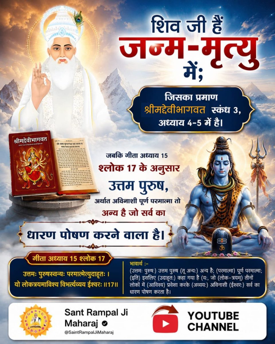 pradeep_v001's tweet photo. शास्त्रों में वर्णित अविनाशी परमात्मा की भक्ति ही मोक्ष का मार्ग बताई गई है। अधिक जानकारी के लिए देखिए Sant Rampal Ji Maharaj YouTube Channel।

Gudda Guddi ka Khel Band Karo
#शिवजी_की_सत_साधना_करो https://t.co/33TlX60Q0Y