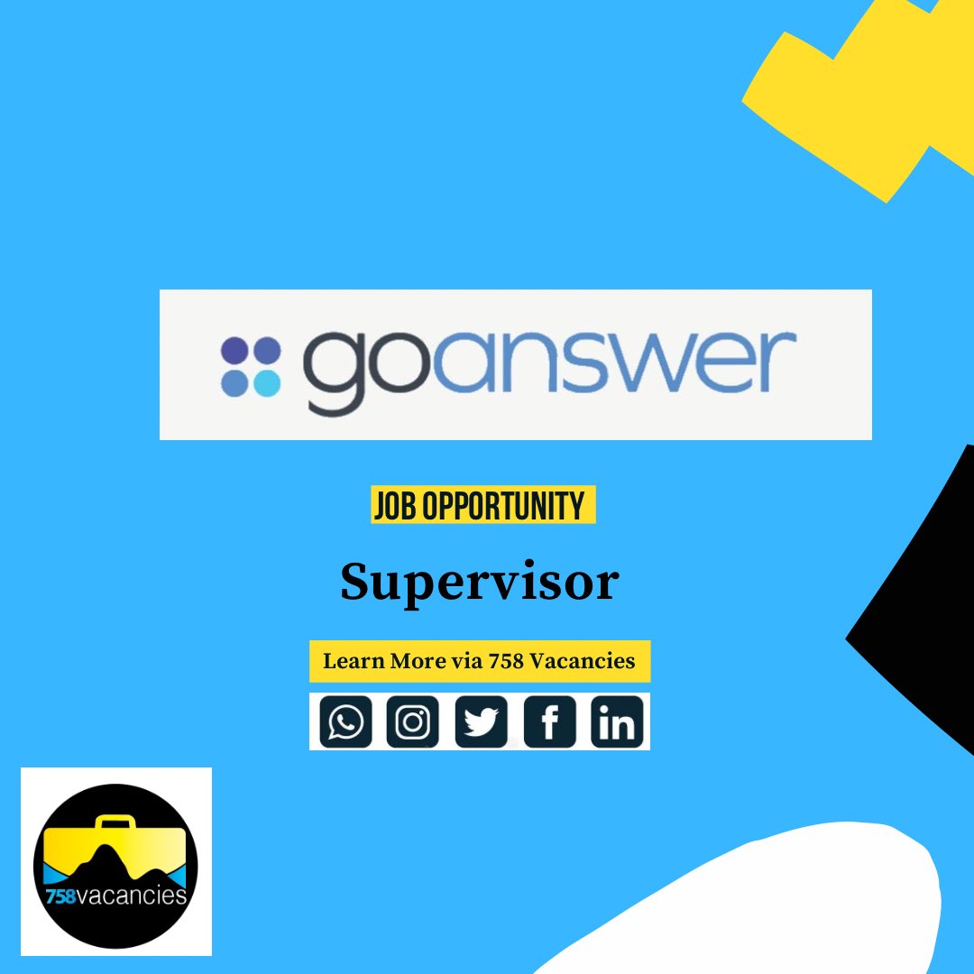 758Vacancies's tweet photo. Go Answer invites applications from suitably qualified candidates for the position of Supervisor
Deadline to Apply: 13 August 2026
For full vacancy details, visit: https://t.co/f7v9yr7O8Y
#758Vacancies #SLUjobs #goanswer #Supervisor #StLuciaVacancies https://t.co/jDzwADTfJ4