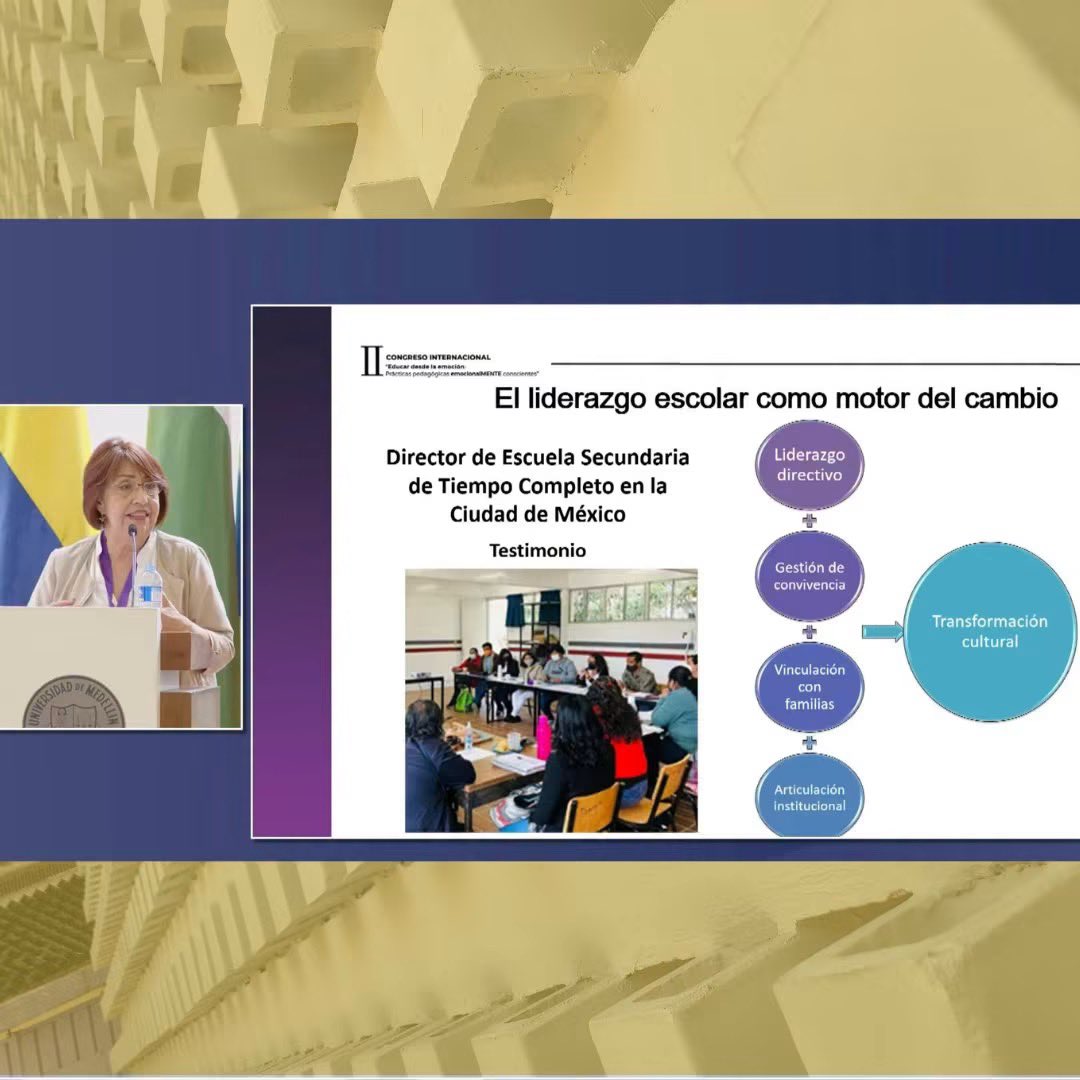 SECTEI_CDMX's tweet photo. Nuestra subsecretaria de Educación, @etsandov,  participó con una ponencia en el II Congreso Internacional de Innovación Educativa y Prácticas Pedagógicas: Educar desde la emoción; Prácticas pedagógicas emocionalmente conscientes, que se llevó a cabo en la Universidad de Medellín, Colombia.

El tema que presentó fue "La educación socioemocional en la escuela secundaria mexicana: un espacio en construcción". Se trató de una reflexión sobre los desafíos y oportunidades para fortalecer la educación socioemocional en las escuelas secundarias desde una perspectiva pedagógica.