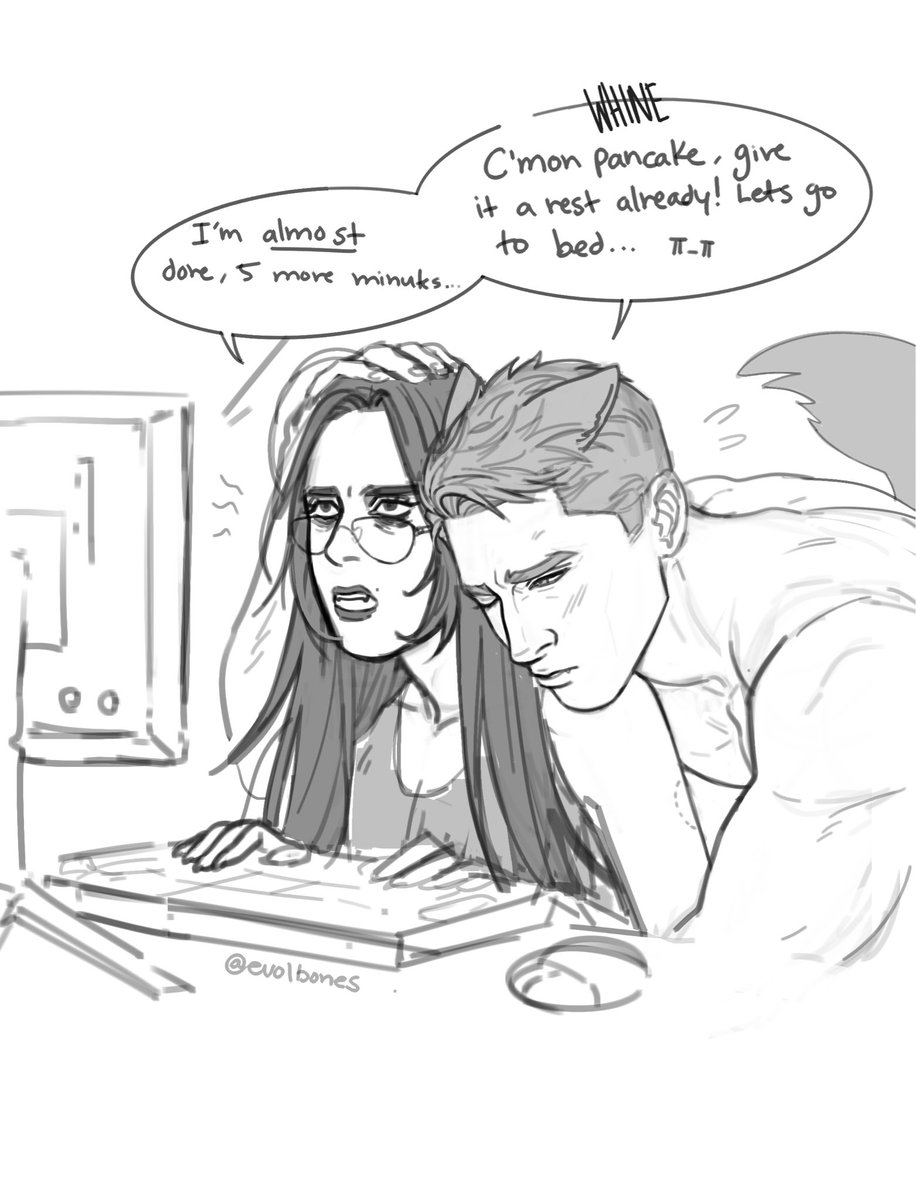 Evolbones's tweet photo. I can't remember who said they could totally see Valko using 'Pancake' as a pet name. LOL. It's cuuuute! Sleepy Valko and his insomniac girlfriend😂 #ValkoIsLoved #BringValkoBack #全世界都爱敖尹 #Valko #valkofanart https://t.co/4rKZtV0pCe