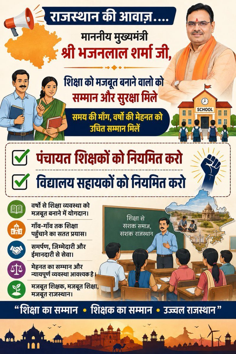 Ved69970230's tweet photo. @dineshbohrabmr @dineshbohrabmr 
सर 
आपसे विनम्र निवेदन है कि राजस्थान में शिक्षा विभाग में संविदा पर कार्यरत 27400 पंचायत शिक्षकों और विद्यालय सहायकों के नियमितीकरण का मुद्दा राजस्थान सरकार के सामने प्रमुखता से रखिए हम सभी परिवार आपके सदैव आभारी रहेंगे
🙏🙏🙏🙏🙏 https://t.co/tT7t04bWAH