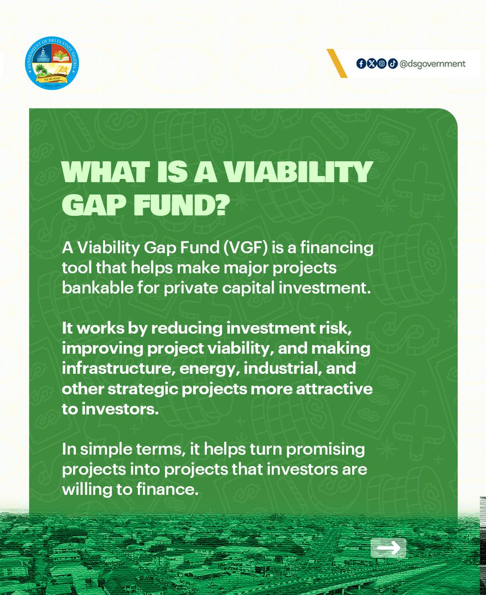 DSGovernment's tweet photo. Governor Sheriff Oborevwori continues to translate Delta State’s investment vision into concrete action with the announcement of a $100 million Viability Gap Fund at the Delta State Economic and Investment Summit 2026.

The initiative signals a strategic shift from promoting opportunities to enabling them. By providing the financial support needed to unlock commercially viable projects, the fund strengthens Delta’s position as a preferred investment destination while reinforcing the administration’s commitment to sustainable economic growth, industrial expansion and broad-based prosperity through strong public-private partnerships.