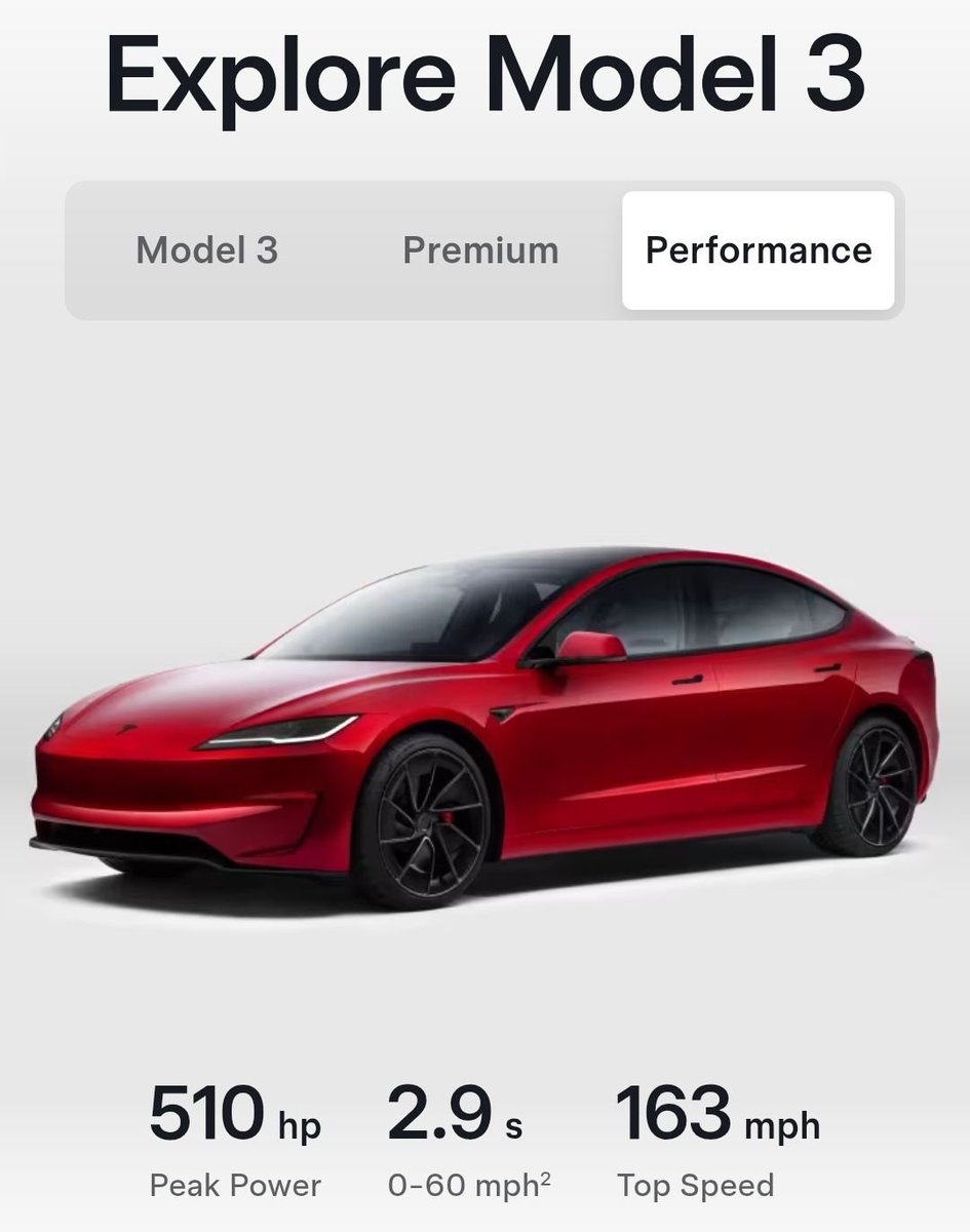 MachinXplora's tweet photo. ⚡ TESLA MODEL 3 PERFORMANCE.
 
This is what 510 hp feels like.
0-60 in 2.9s. 
Top speed 163 mph.

Sedan practicality, supercar numbers. ⚡

#Tesla #Model3 #EV #ElectricCars #TeslaModel3 #Automotive #CarTech #MachinXplora https://t.co/MGiaQs4Te3
