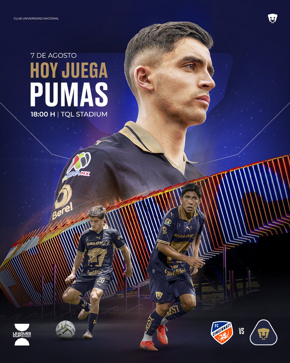 PumasMX's tweet photo. ¡HOY ES VIERNES Y JUEGAN LOS PUMAS! 🐾👊

¡Nos vemos esta tarde en el TQL 🏟️ Stadium, auriazules! Que el azul y oro se haga sentir en la tribuna. 💙💛

📺 Recuerden que la @LeaguesCup 2026🏆 se vive en vivo a través de @AppleTV  ⚽️

#SiemprePumas https://t.co/kA9MpDFRA7