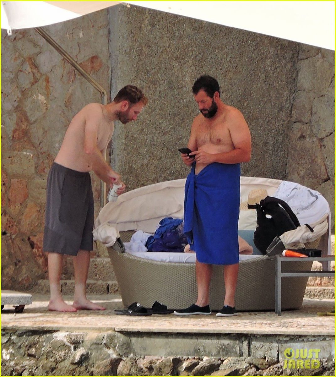 ChrisCholee's tweet photo. Adam sandler goes shirtless while relaxing on a break from filming his Netflix basketball movie Hustle 2021 https://t.co/ovJYB0bsKc