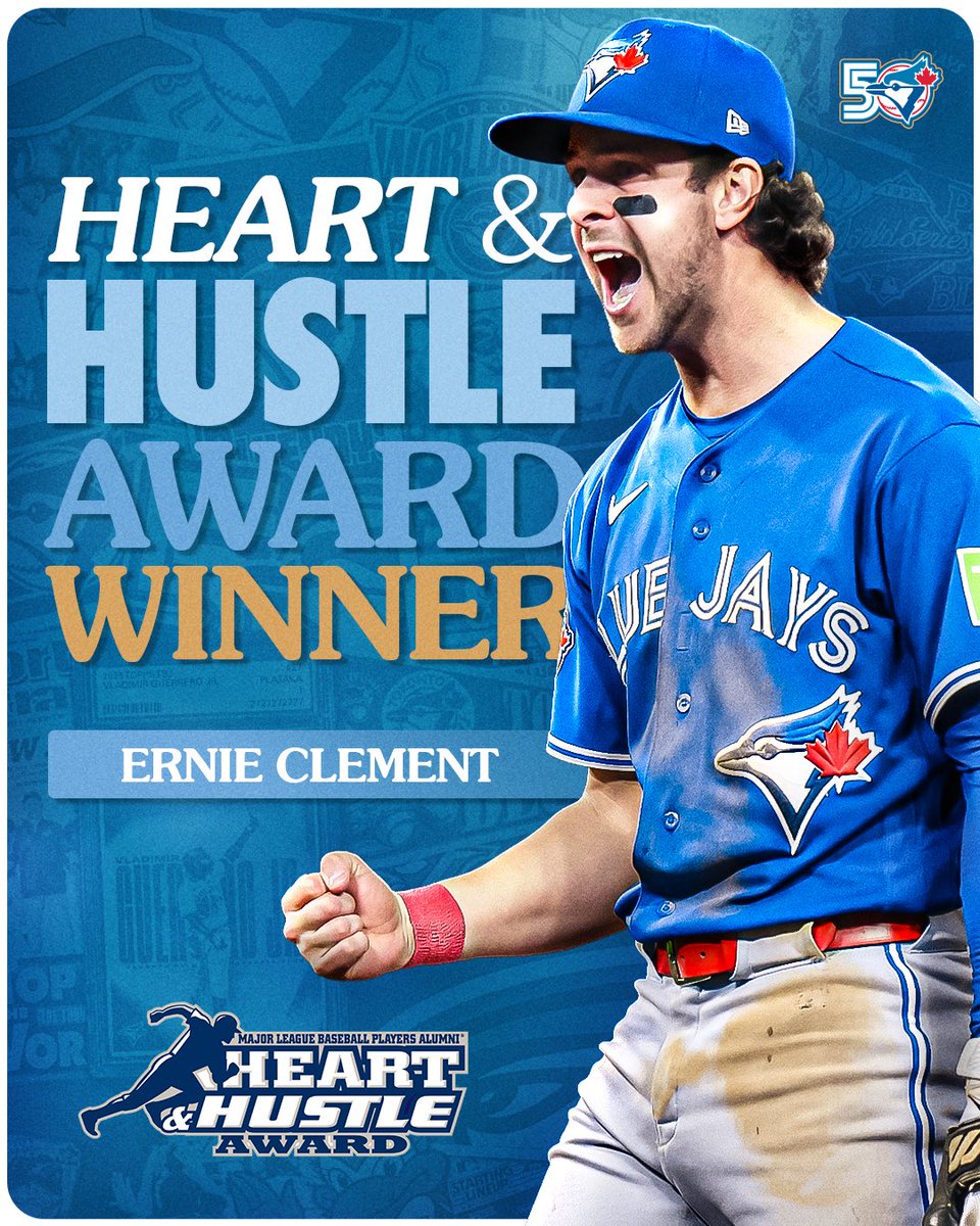 BlueJays's tweet photo. Back-to-Back for Ern Dog 🏆🐶🏆

For the second consecutive season, Ernie Clement is our team #HeartAndHustle Award Winner! https://t.co/rbg2In9ajw