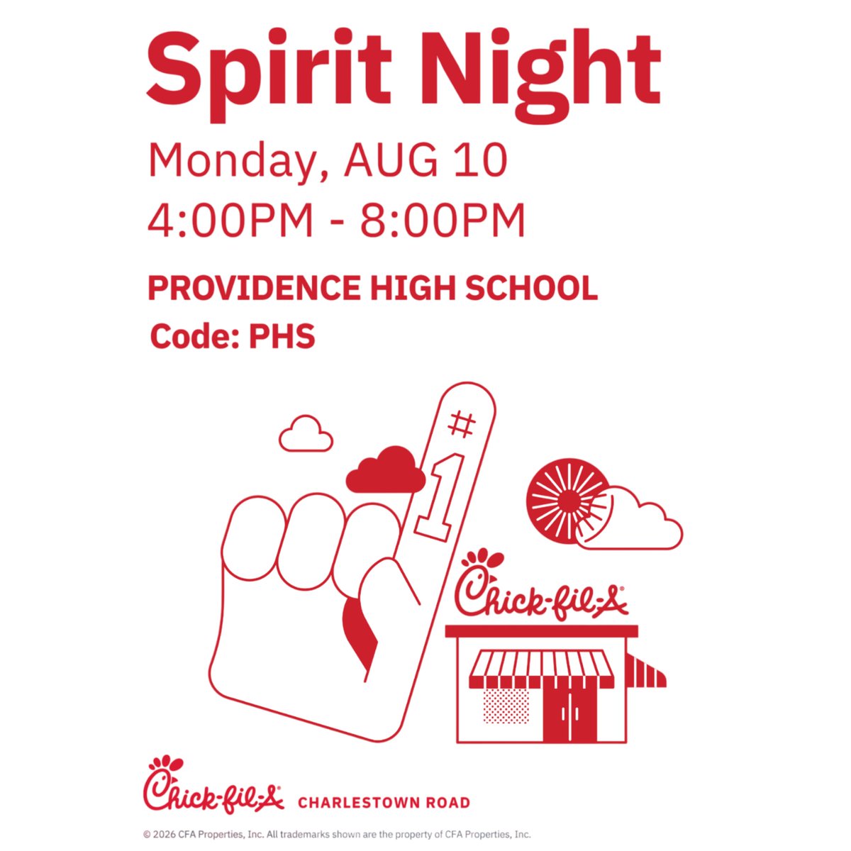 ProvidenceAD's tweet photo. Monday August 10th is Providence Spirit Night at Chick-fil-A! Charlestown Road location only.
Purchase through the app and use our code: PHS to earn money for the school!
Orders include dine-in, carry-out, or drive-thru. #BluePride https://t.co/nDbcjyoYsn
