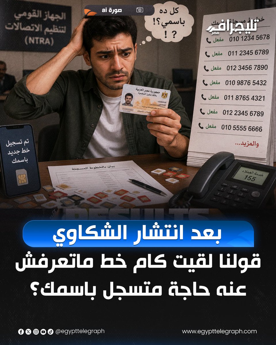 EgyptTelegraph's tweet photo. 🟠أثارت مئات الشكاوى عبر مواقع التواصل الاجتماعي، حالة من الجدل، بعدما فوجئ العديد من المستخدمين بخطوط هواتف مسجلة باسمائهم دون علمهم عبر تطبيق الجهاز القومي لتنظيم الاتصالات "myntra" حالة كبيرة من الجدل، وذلك بعد واقعة الطالب الذي تعرض لتأييد حكم بالمؤبد عليه، بسبب تورط شريحة هاتف مسجلة باسمه في قضية اتجار بالممنوعات.
#تليجراف_مصر