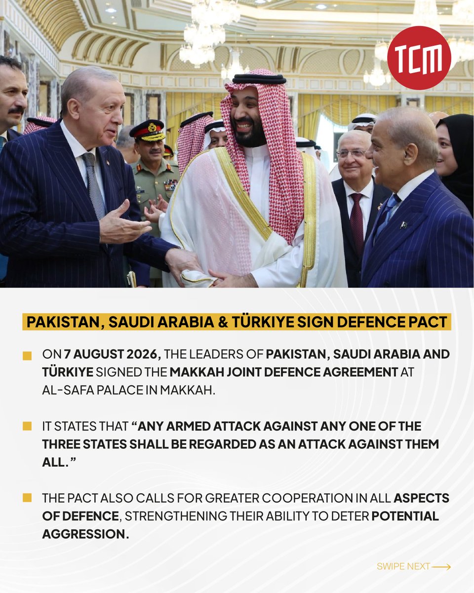 thecentrummedia's tweet photo. Pakistan, Türkiye, and Saudi Arabia have signed a Joint Defence Pact in Makkah. But what does the pact actually state? Let’s find out.

Subscribe to TCM Originals' YouTube channel: https://t.co/hvTApE2azK
#tcmnews https://t.co/ArYS12ZGss
