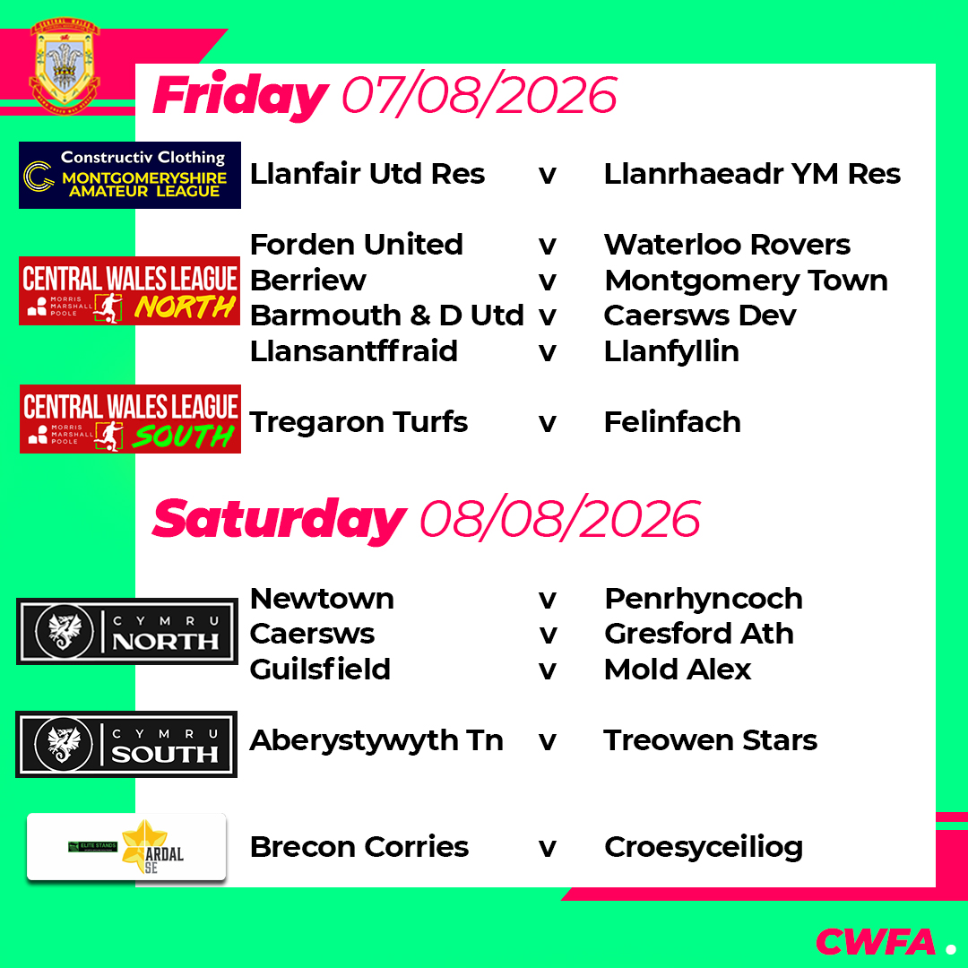 CentralWalesFA's tweet photo. This weekend's fixtures for #CWFA clubs... as the season begins to click into gear https://t.co/WB3RgDT7LU