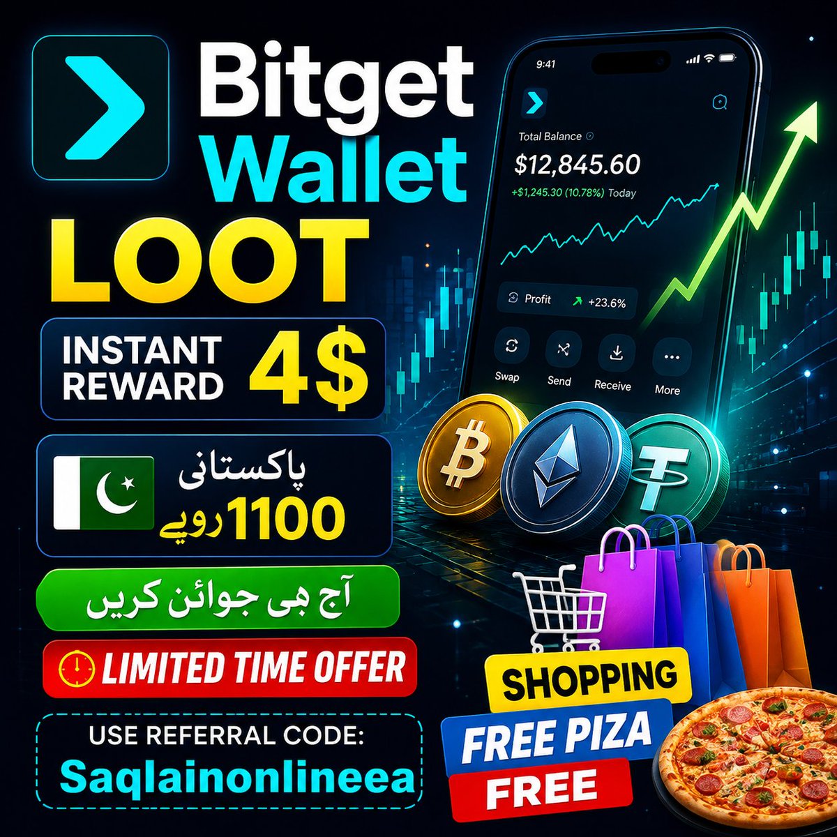 SAQLAINSIA33298's tweet photo. 🔥 Bitget Wallet Loot — Instant $4 Reward! 🎁

💰 Get an Instant $4 Reward
🇵🇰 تقریباً 1100 PKR
🛍️ Shopping Rewards + Free Pizza Offer 🍕
⏰ Limited Time Offer

🚀 آج ہی Join کریں اور Offer Miss نہ کریں!

🎟️ Referral Code: Saqlainonlineea

@BitgetWalletPK 
@BitgetWallet https://t.co/CEINz4DgQ3