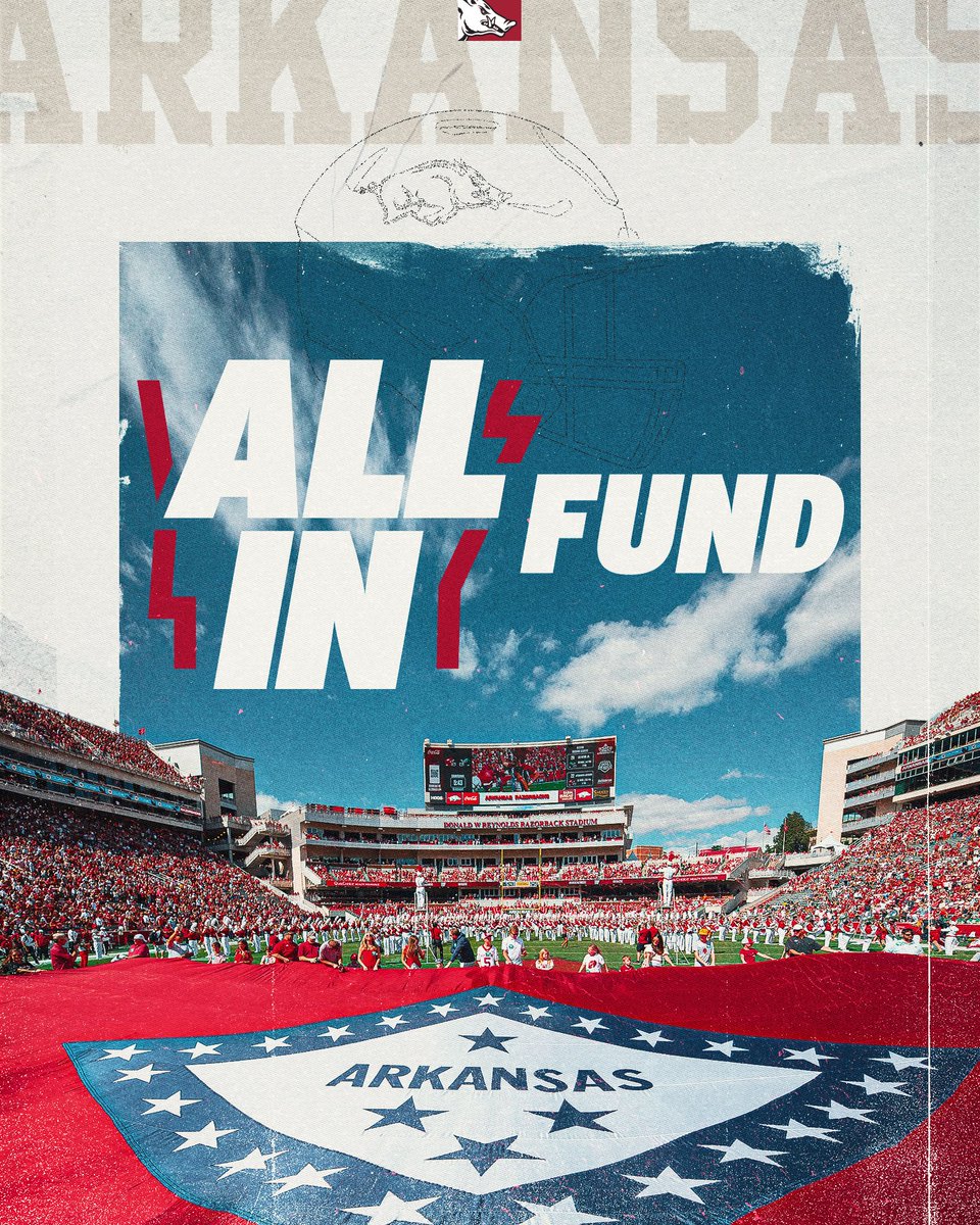RazorbackFB's tweet photo. Be ALL IN with us! 

Thanks to the momentum from our successful start, we've raised our fundraising goal. Find out how you can help the program. 

🔗 https://t.co/52SvTujCm3 https://t.co/gpXzwU9oqh