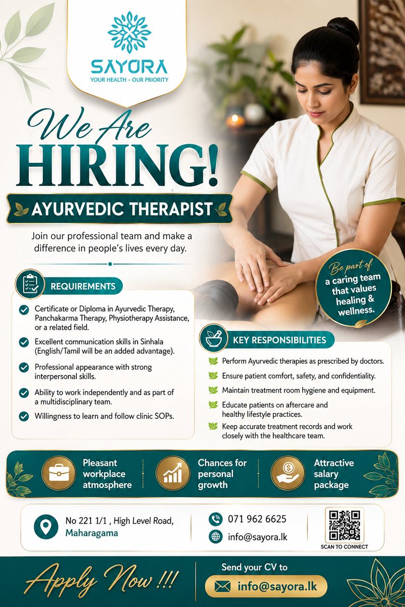 DrSachini's tweet photo. Hurry up. Grab this opportunity.  

#highlightseveryonefollowers #jobopportunity #therapist #ayurvedavacancy https://t.co/3TnCEJ5ayY