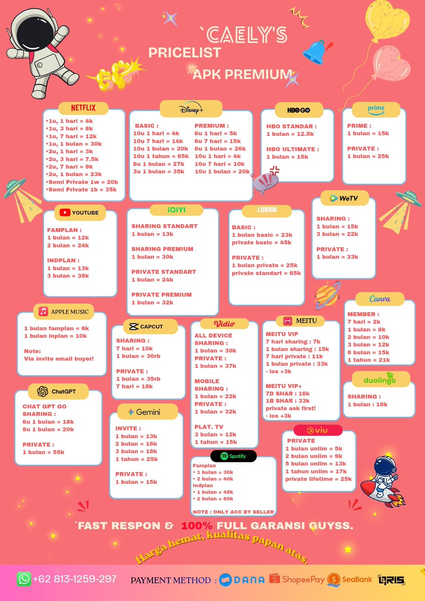 canaesour_'s tweet photo. ✨ APK PREMIUM START 3RB! ✨

Mau premium tanpa bikin dompet tipis? 😍

✅ Harga mulai 3RB
✅ Proses cepat
✅ Aman &amp; bergaransi
✅ Banyak pilihan aplikasi

☎️https://t.co/QBs5z90ROB
 Langsung chat dan upgrade ke premium sekarang!#zonauang #zonajajan #zonaba #bealanja https://t.co/KOBbcEpi8k