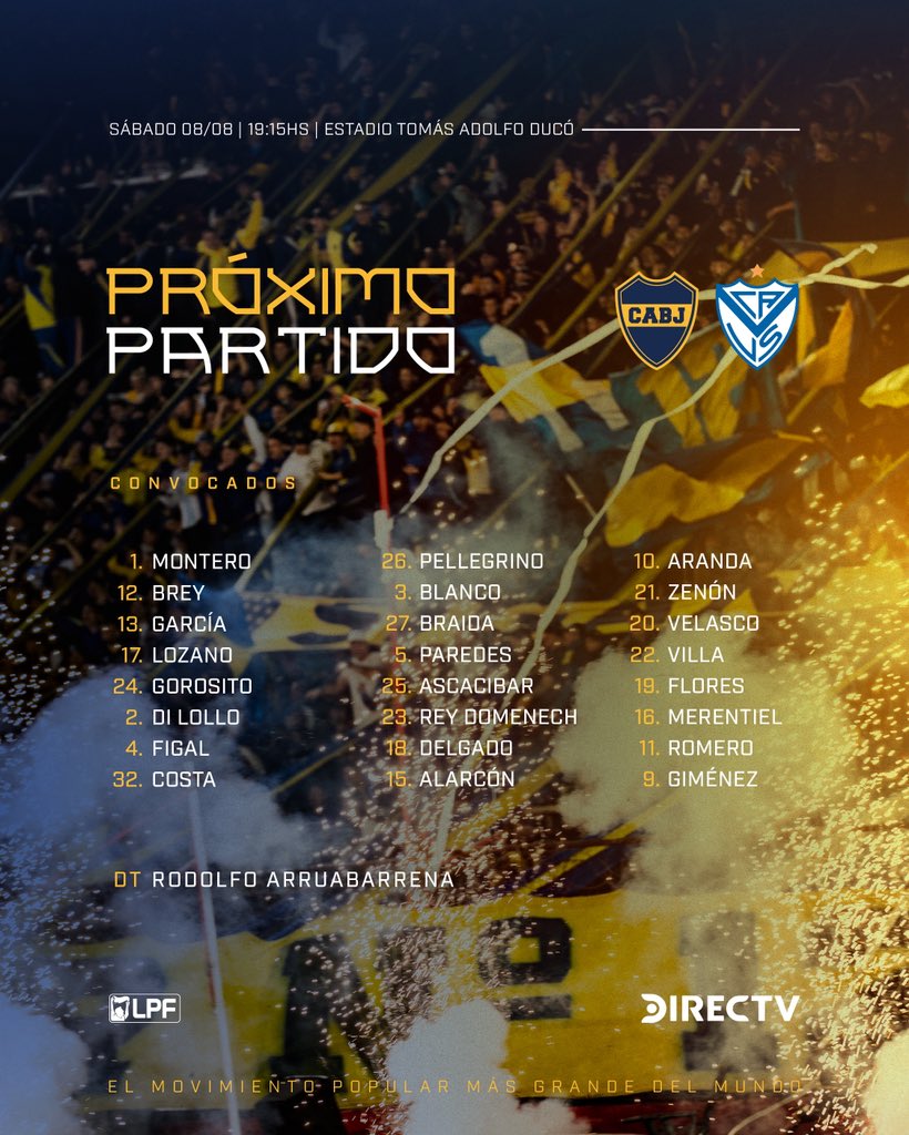 BocaJrsOficial's tweet photo. 🔜 ¡𝗣𝗥𝗢́𝗫𝗜𝗠𝗢 𝗣𝗔𝗥𝗧𝗜𝗗𝗢!

⚽ #Clausura2026
🆚 Vélez 
🗓 Sábado 08/08
🕙 19:15
🏟 Estadio Tomás Adolfo Ducó
💻 @ElCanaldeBoca 

#DaleBoca 🔵🟡🔵 https://t.co/cm6OBtYkVj