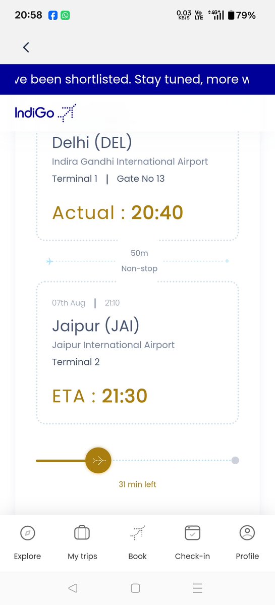 bhargavalokesh's tweet photo. @IndiGo6E you are showing flight 6E6131 departed from Delhi at 20:40, whole it's still at aero bridge 
Can you share when it would takeoff and why it has shown as departed https://t.co/9chaDPdyXr