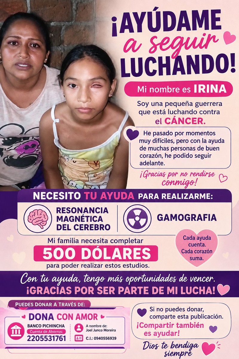 todosconirina's tweet photo. https://t.co/wM9bFFYPQW Amigos del Twitter  De Rodillas se los pido por mi Hija A mi Guerrera le detectaron otro Tumor Maligno 😭 a las  personas de buen Corazón  Serian muy amables de ayudarme Para Una GAMOGRAFIA  Y Una Resonancia magnética  500 dolar es el objetivo #Cáncer 😭😭 https://t.co/LUTzDtCuzf