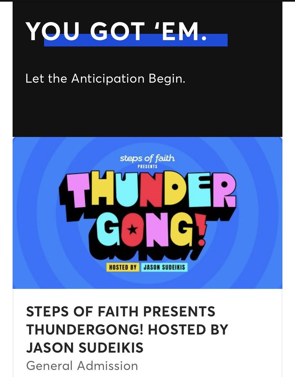 ziplamak's tweet photo. Got my Thundergong tickets! Gonna be a great 10th anniversary show! #StepsOfFaith https://t.co/nsCjpJ2dBV