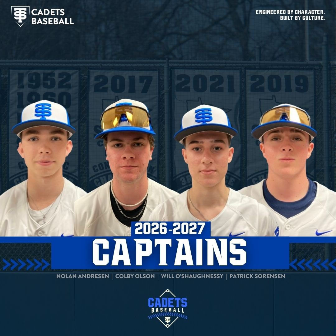 STAbaseballMN's tweet photo. We are excited to announce that the following athletes have been named captains for the 2027 season!

Nolan Andresen, Colby Olson, Will O’Shaughnessy, &amp; Patrick Sorensen

Congratulations to our senior athletes! https://t.co/aSzzA3npRo