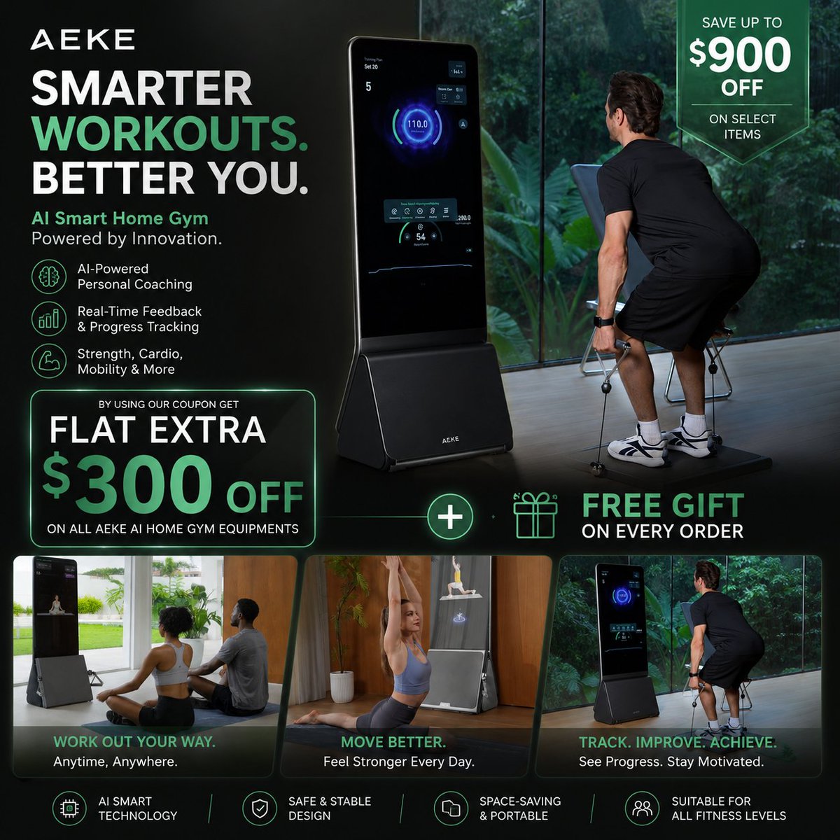 CodeSpotr's tweet photo. 🚨 AEKE Coupon Code &amp; Promo Code for 2026

💪 Save Up to $900 OFF + EXTRA $300 OFF on AI-powered Smart Home Gym equipment.

🎁 FREE gift included.

👉 Claim your verified AEKE Discount Code: https://t.co/Zdd6PxXsHw

#AD #AEKE #CodeSpotr #AEKECouponCode #HomeGym #HomeGymEquipment https://t.co/asU4rFVqNL