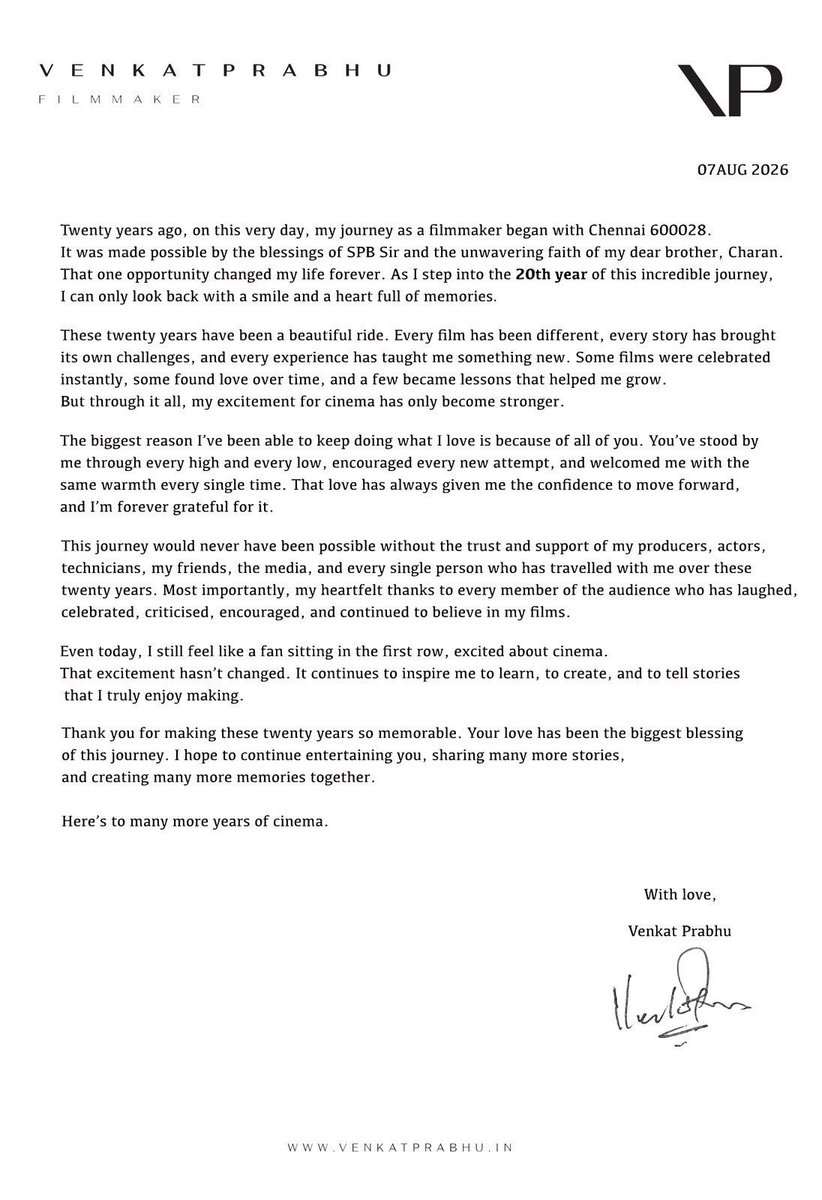 kollycorner's tweet photo. A Heartfelt Note From #VenkatPrabhu On Completing 20 Years In Cine Industry ❤️💥

His Next Movie 🥵🔥 https://t.co/Y33zEhusNw