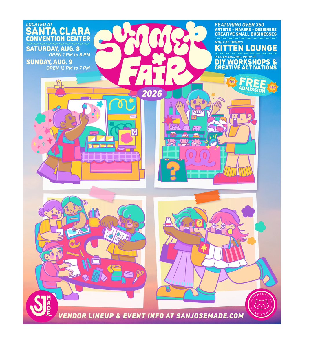 ahchouxcafe's tweet photo. this weekend i'll be at @sjmade summer fair, booth J17 in hall b ☀️

1-8 pm on 8/8 and 12-7 pm on 8/9; at the santa clara convention center! 🎟️ free admission / parking

highlights: @minicattown 🐈 kitten lounge (reserve on their website beforehand), Y2K glam shotz 📸 photo booth https://t.co/dU9wpMLU4S