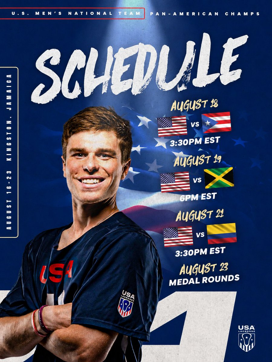 USALMNT's tweet photo. We’re ready. 🇺🇸🥍

Meet the 22 players representing the United States at the inaugural Pan-American Men’s Lacrosse Championship in Jamaica.

Let’s work. https://t.co/I5ad6HrH4x
