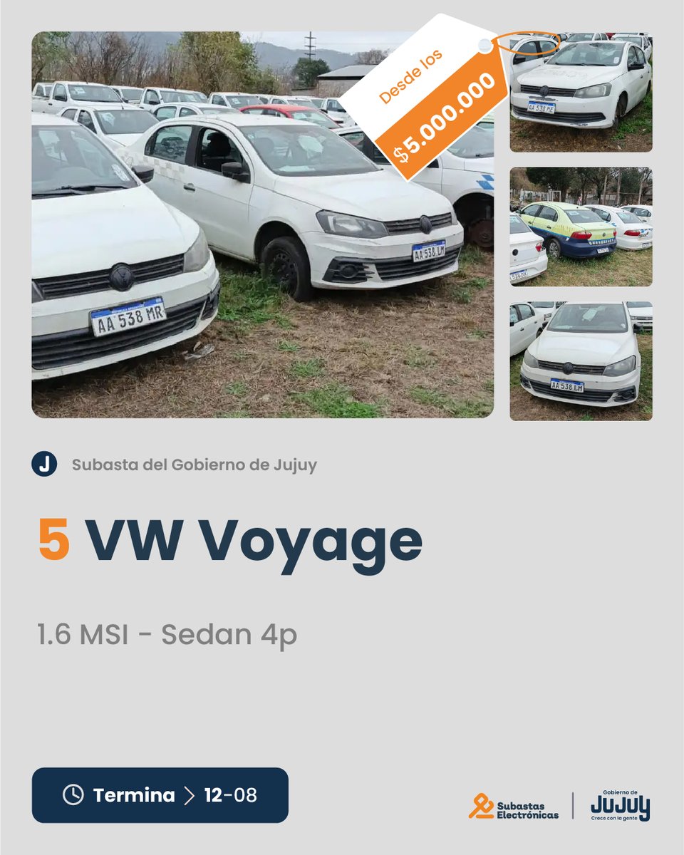 esubasta's tweet photo. Subasta Electrónica de vehículos en desuso de la Policia de Jujuy 🚗

📅 Tenés tiempo para participar de forma 100% online hasta el 12 de agosto

Ingresá, explorá  los lotes disponibles y descubrí cuál podría ser tu próxima oportunidad

🔶🔸 https://t.co/yaIw7VYrDC 🔸🔶 https://t.co/KlKqPEKxhs